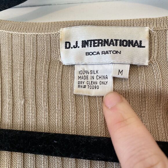 Y2k Vintage D.J. International 100% Silk Neutral Ribbed Open Cardigan Sweater - Picture 2 of 7